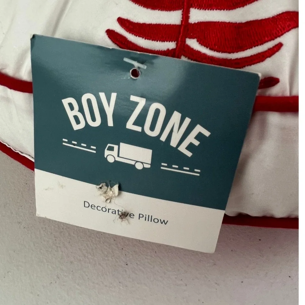 Boy Zone Baseball Decorative Pillow Red and White 17 Inch New